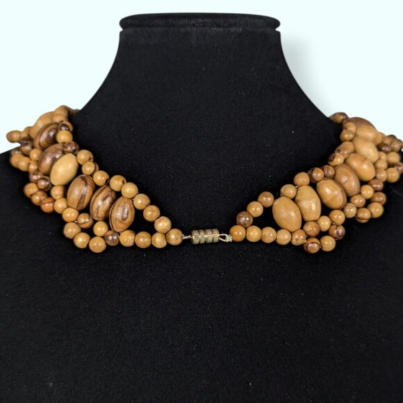 V. Wood Beaded Collar Necklace - Picture 5 of 6